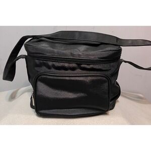 Celebrity Black Ribbed Nylon Travel Vanity Bag Leopard Print, Shoulder Strap